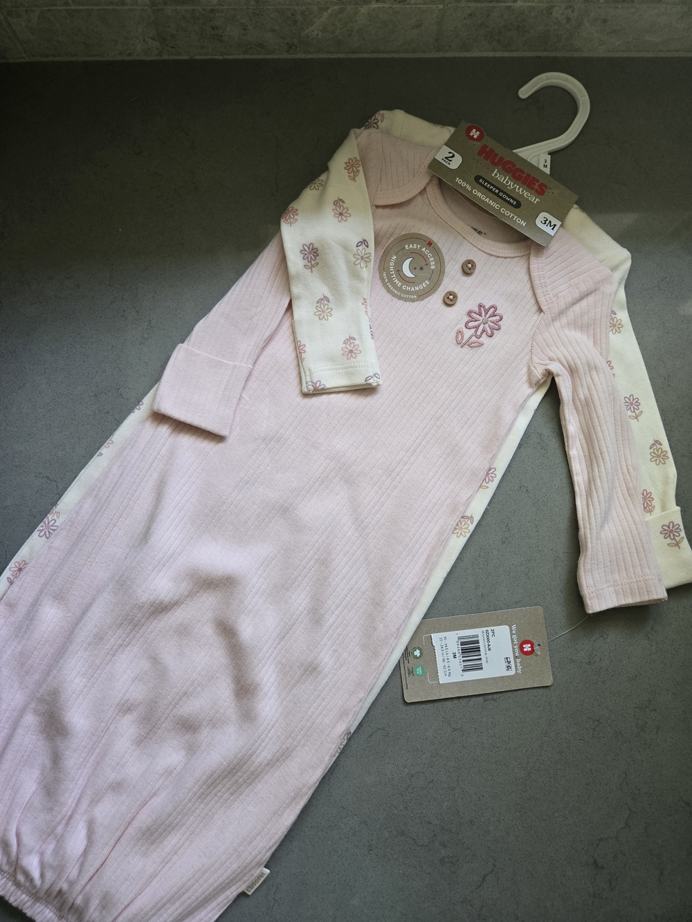 Huggies Babywear Pink and Floral Baby Gowns, 2 Pieces - 3M